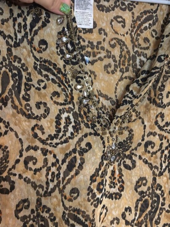 Chico's women’s Tan‎ and Black Paisley Blouse embellished size 3 - Picture 4 of 8